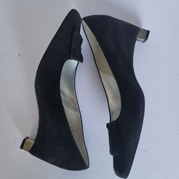 Christian Lacroix Vintage 90s Black Suede Square Toe Quiet Luxury Pumps. Sz 8.5 - Picture 3 of 9